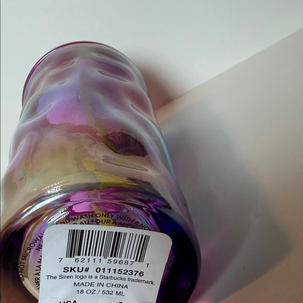Starbucks 2024 Rainbow Rippled Molten Gradient Glass Cold Cup Tumbler 18oz NWT